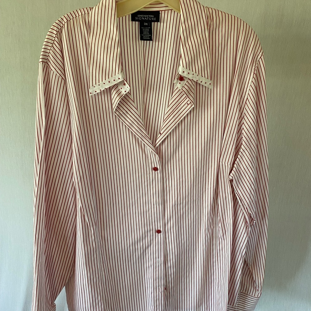 Red button down blouse